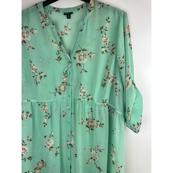 Torrid Lexie Floral Sheer Chiffon Babydoll Tunic Top Mint Green Plus Size 3X - Picture 4 of 12